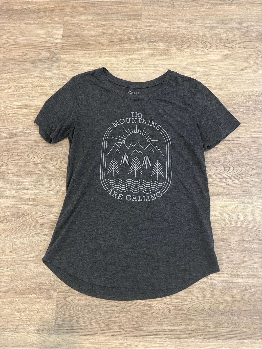 Zoe + Liv Charcoal Graphic 'The Mountains Are Calling' Short Sleeve Tee